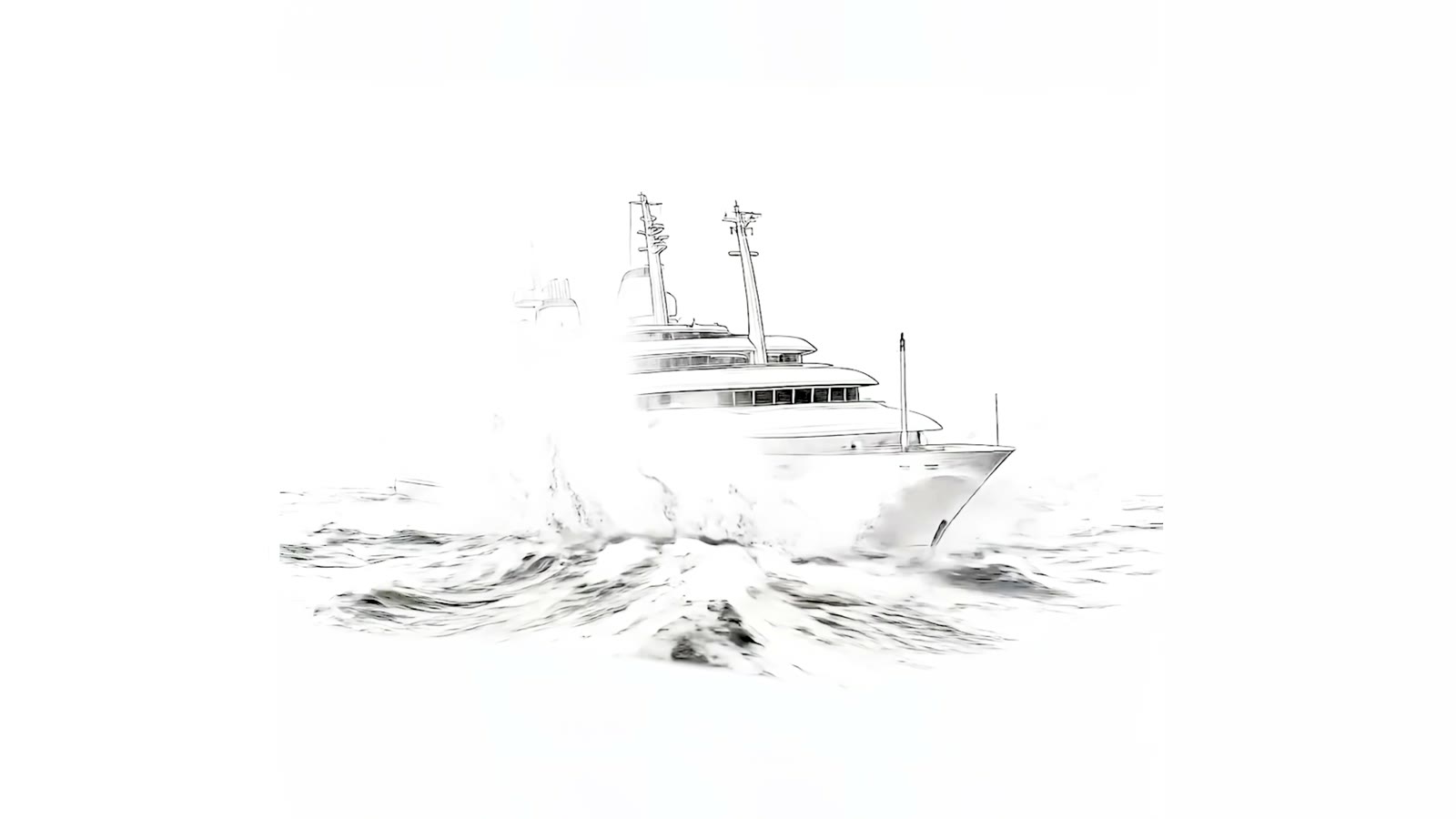 Still from the Seit 1875 anniversary film, a Lürssen yacht drawn in ink cutting through water